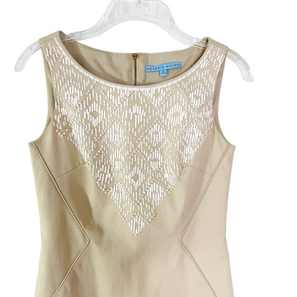 Antonio Melani Embroidered Carys Sheath Dress in Papyrus Beige Size 0 - Picture 5 of 11